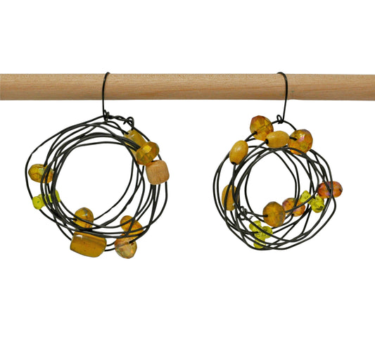 Orange Bead and Wire Earrings (J0031)